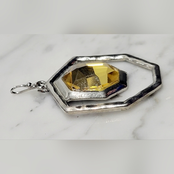 Vintage Silvertone Citrine Pendant, 1-7/8" L - Picture 3 of 7
